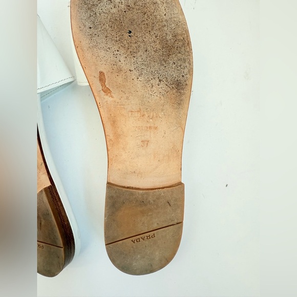 Prada white leather Triangle logo embellished open toe flat slide sandals 37 - Picture 7 of 10